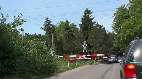 Train passing a closed road Stock Footage 40606849