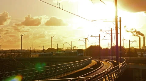 Train passing by during sunset, 4k footage. Stock Footage 66186616