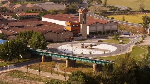 Train passing in Haro, La Rioja, Spain – view from above Stock Footage 98005166