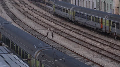 Train passing by near Lisbon train station, in summer Stock Footage 69008926