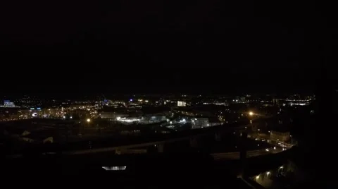 Train passing by in night Prague with other traffic and view over the city Video stock 56473586