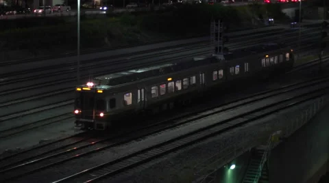 Train Passing by at Night Time. Stock Footage 58259274