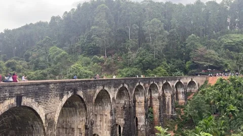 Train passing the Nine Arch Bridge, Sri Lanka Stock Footage 318175197