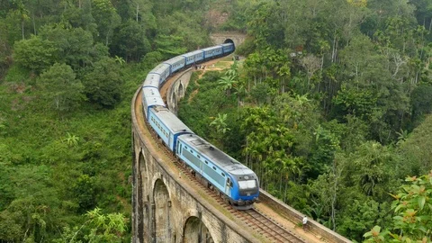 Train passing by old 9 arch bridge. Ella, Sri Lanka Video stock 71084195