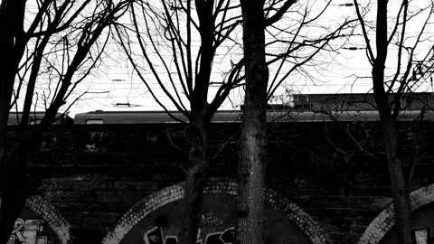 A train passing on an old brick bridge. Stock Footage 171798926