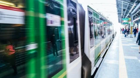 Train passing in one of the metro stations of Lima Stock Photos