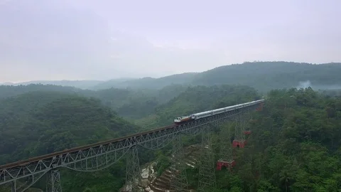 Train passing over the bridge Stock Footage 74909256