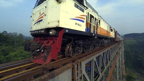 Train passing over the bridge Stock Footage 74911106