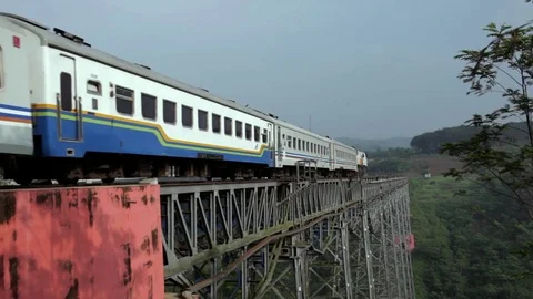 Train passing over the bridge Stock Footage 74911135