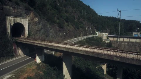 A train is passing over the bridge Stock Footage 101573916