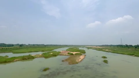 The train is passing over a dry river Video stock 313456058