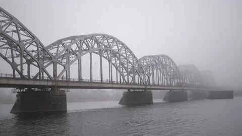 Train passing over "Dzelzceļa tilts" Railway Bridge 스톡 동영상 172273452