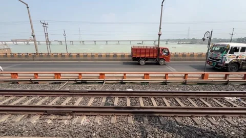 The train is passing over Farakka. Stockbeeldmateriaal 313453739