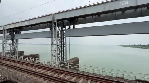 The train is passing over Farakka. Stock Footage 313454133