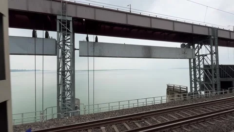 The train is passing over Farakka. Stock Footage 313454279