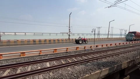 The train is passing over Farakka. Stock-Footage 313454361