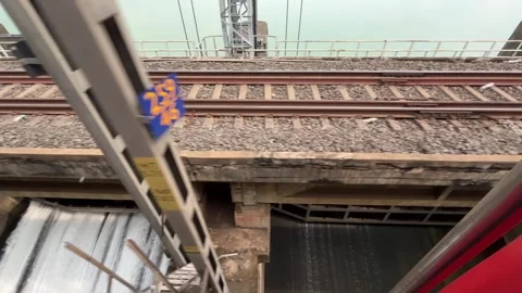 The train is passing over Farakka. Stock Footage 313454451