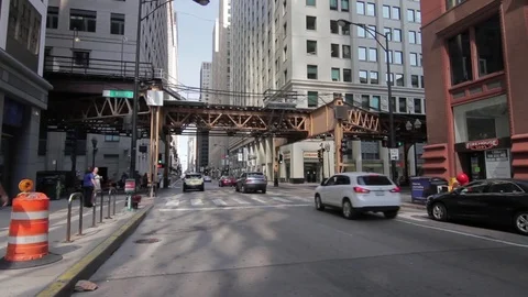Train passing over Jackson Ave in Chicago's Loop Stock Footage 78322018