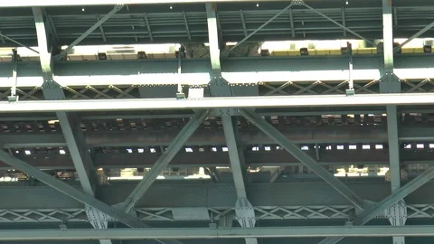 Train Passing over Manhattan Bridge Stock Footage 120582316