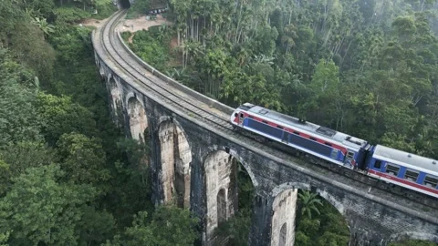 Train passing over Nine Arch bridge in Sri Lanka Video stock 244352638