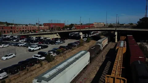 Train passing on rail track in Tulsa, Oklahoma, Georgia. transportation Video stock 229356820