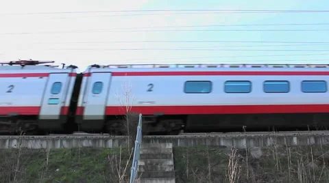 Train passing right to left. View from the side. Video stock 61006440