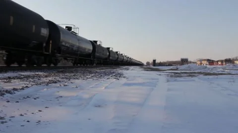 Train Passing by Snow Stock Footage