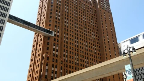 Train passing through downtown Detroit Stock Footage 88200214