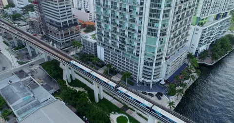 Train passing through downtown Miami Stock Footage 149232138