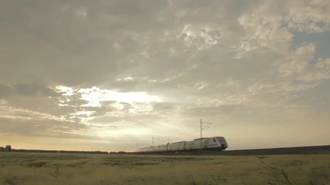 Train passing through the field 스톡 동영상 80929554