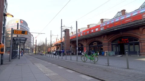 Train Passing Through Hackescher Markt Station, Berlin, Germany Stock Footage 114068583