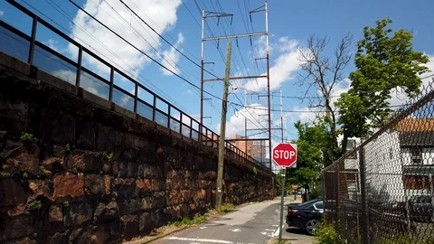 Train passing through New Brunswick, NJ Stock Footage 108194323