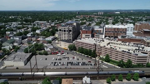 Train passing through New Brunswick, New Jersey Stock Footage 108416034