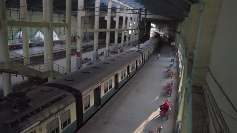 Train passing through or parked at the tunnel station Stock Footage 145115768