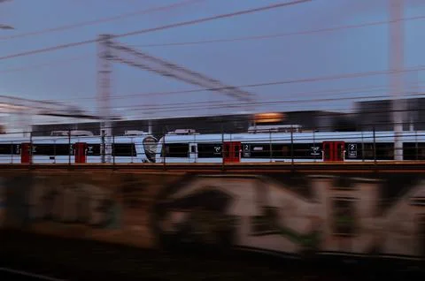Train passing through the station. Stock Photos