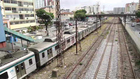 Train passing through the suburb of Rio de Janeiro Stock Footage 248710958