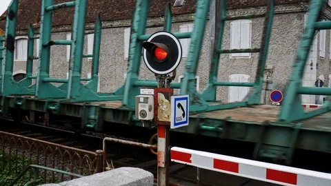 Train passing through town Stock Footage 112078924