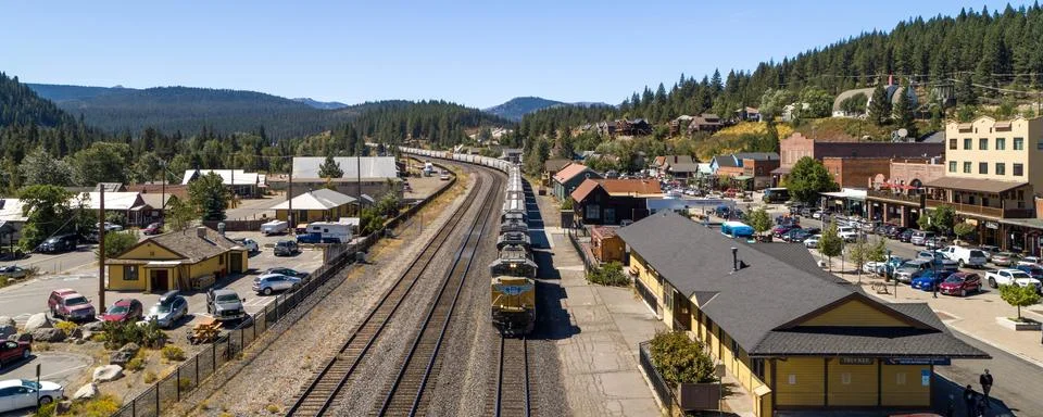 Train Passing Through Truckee, CA Stock Photos
