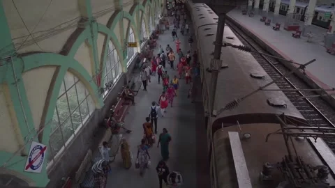 Train passing through the tunnel with the crowded of passenger Stock Footage 145044854