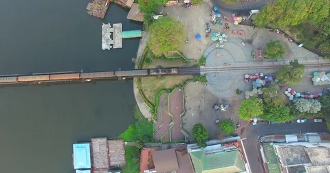 The train is passing through world war two bridge Stock Footage 72756598