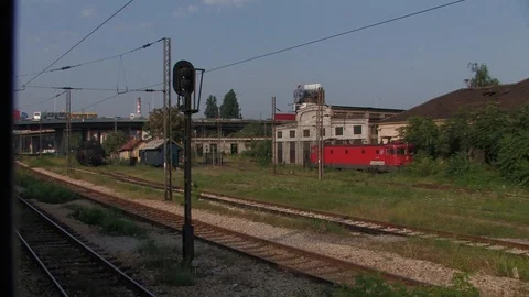 Train passing under bridges Stock Footage 93960389