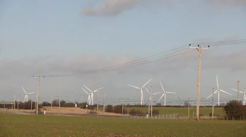 Train passing wind farm Stock Footage 34301478