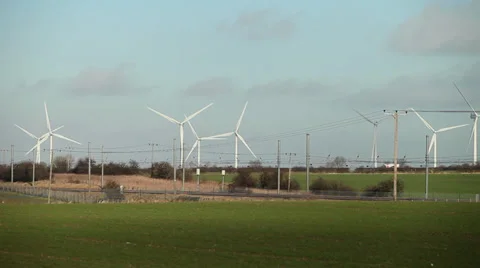 Train passing wind farm Stock Footage 34312006