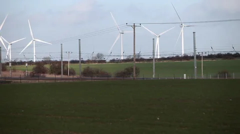 Train passing wind farm 스톡 동영상 34313922