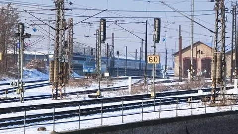 Train Passing By: Winter Railway Journey Through Czech Mountains Stock-Footage 303092441
