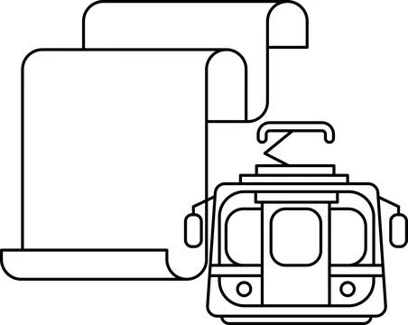 A train is on a piece of paper with a scroll Stock Illustration