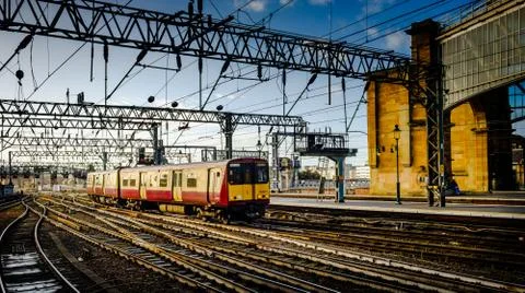 A train at a platform in Central Station, Glasgow, Scotland Stock Photos