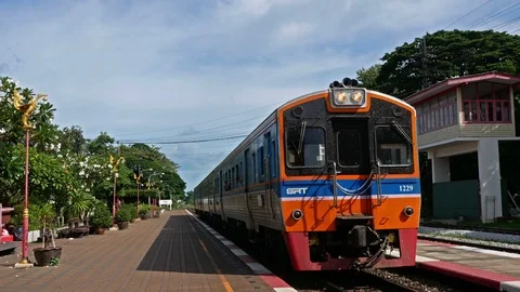 The train is on the platform of Hua Hin, Prachuap Khiri Khan, Thailand. Stock Footage 91925566