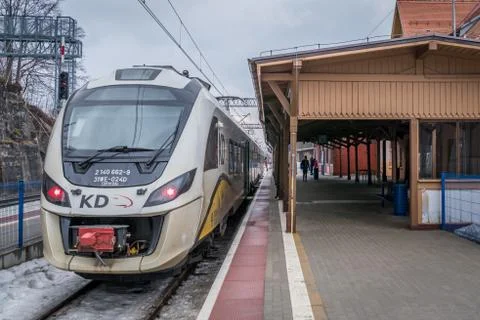 Train on the platform Stock Photos