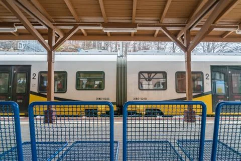 Train on the platform Stock Photos